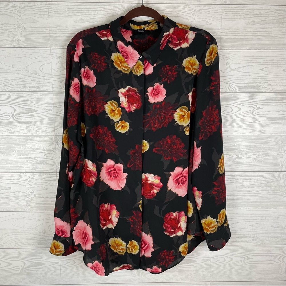 Tahari Floral Button Down Blouse Size XL